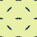 Blue Mustache icon isolated seamless pattern on yellow background. Barbershop symbol. Facial hair style. Vector