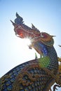 Blue naga statue in buddhism temple thailand Royalty Free Stock Photo