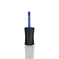 Blue nail polish black plastic brush white background isolated closeup & mirror reflection, dark blue varnish brush with shadow