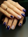 Blue nails with crystals Swarovski