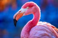 Blue nature close up flamingo animal long feathers birds pink wild beak zoo wildlife Royalty Free Stock Photo