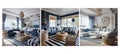 blue nautical living room interior design ai generated