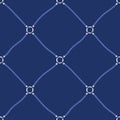 Blue Nautical Ropes and White Chain Links Diagonal Diamond on Navy Background Vector Seamless Pattern.Trendy Net Print Royalty Free Stock Photo