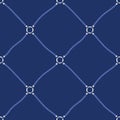 Blue Nautical Ropes and White Chain Links Diagonal Diamond on Navy Background Vector Seamless Pattern.Trendy Net Print