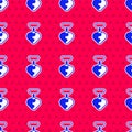 Blue Necklace with heart shaped pendant icon isolated seamless pattern on red background. Jewellery decoration Royalty Free Stock Photo