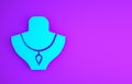 Blue Necklace on mannequin icon isolated on purple background. Minimalism concept. 3d illustration 3D render