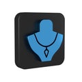 Blue Necklace on mannequin icon isolated on transparent background. Black square button.