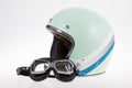 Blue neo retro Motorcycle Helmet with vintage retro Goggles Royalty Free Stock Photo