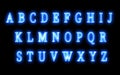 Blue Neon Alphabets Set with Neonic Glow Effect. Futuristic Letters with blue Energy Flames and Smokes.