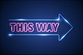 Blue neon arrow on a dark blue background Royalty Free Stock Photo