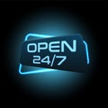 Blue neon banner open