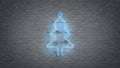 Blue neon christmas tree symbol and snowfall 3D rendering
