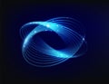 Abstract blue line neon circle swirling lines digital wave neon speed motion spiral blue light circle on black c Royalty Free Stock Photo