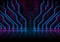 Blue neon circuit board technology grunge background Royalty Free Stock Photo