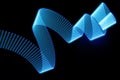 Blue neon curved wave of light as curls, swirl or spiral with dotted stripes on black background Royalty Free Stock Photo