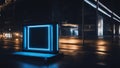 A blue neon frame on a black background with a stormy cloud inside