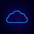 Blue neon frame on brick wall. Cloud data storage. Empty border. Space for text. Shiny flyer. Vector stock illustration Royalty Free Stock Photo