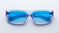 blue neon frame glasses with white background