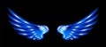 Blue neon glowing abstract blue wings. Vector Royalty Free Stock Photo