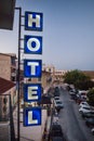 blue neon hotel sign Royalty Free Stock Photo