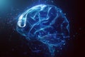 Blue neon human brain showing intelligent thinking, processing through the concept of a neural network circuit of big data and Royalty Free Stock Photo