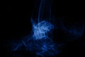 Blue neon intertwined smoke. Isolated on black background. Color of the year 2020 concept.