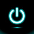 Blue Neon lamp, sign, button light,On/Off switch, icon. Start, power symbol for design on black background. Modern fluorescent Royalty Free Stock Photo