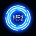 Blue neon light circle. Shining round techno frame Royalty Free Stock Photo