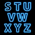 Blue neon light glowing letters set