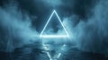 A blue and neon lighted triangle is in the middle of a foggy, misty background, Generative AI Royalty Free Stock Photo