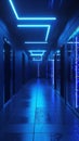 Blue neon lights accentuate a high-tech network server environment, reflecting the data-driven backbone of modern