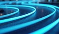 Blue neon lines form abstract curves on dark textured surface. Futuristic circuit pattern glows, suggesting data flow, innovation Royalty Free Stock Photo