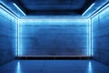 Blue neon lit room with concrete wall, a perfect design project background