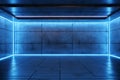 Blue neon lit room with concrete wall, a perfect design project background