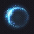 Blue neon luminous spark ring portal