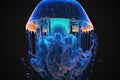 Blue neon medusa jellyfish portrait Royalty Free Stock Photo