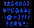 Blue neon numbers on black