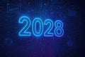 Blue Neon 2028 Numbers Illuminated on a Dark Digital Circuit Board with Data Visualizations year future Royalty Free Stock Photo