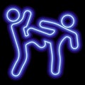 Blue neon outline, two people engaged in freestyle wrestling. Athletes, fight