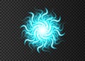 Blue neon round light effect with glowing wave lines.