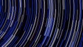 Blue neon stream with striped creative texture. Animation. Abstract bending narrow neon lines flowing on black