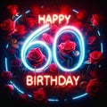 Blue Neon 60th Birthday with Red Roses Delight