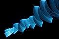 Blue neon wave of light as curls, swirl, funnel or spiral with dotted stripes on black background. Royalty Free Stock Photo
