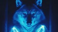 Blue Neon Wolf Portrait, Night, Studio, Energy Royalty Free Stock Photo