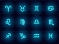 Blue neon zodiac signs set Royalty Free Stock Photo