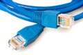 Blue network cable with jack Royalty Free Stock Photo