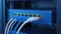 Blue Network Switch with Multiple Connected Cables Royalty Free Stock Photo