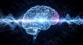 AI-generated Blue Neural Brain With Circuitry and Waveform Lights Representing AI and Digital Intelligence Royalty Free Stock Photo