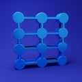 Blue Neural network icon isolated on blue background. Artificial intelligence AI. Minimalism concept. 3D render Royalty Free Stock Photo