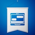 Blue New chat messages notification on laptop icon isolated on blue background. Smartphone chatting sms messages speech Royalty Free Stock Photo